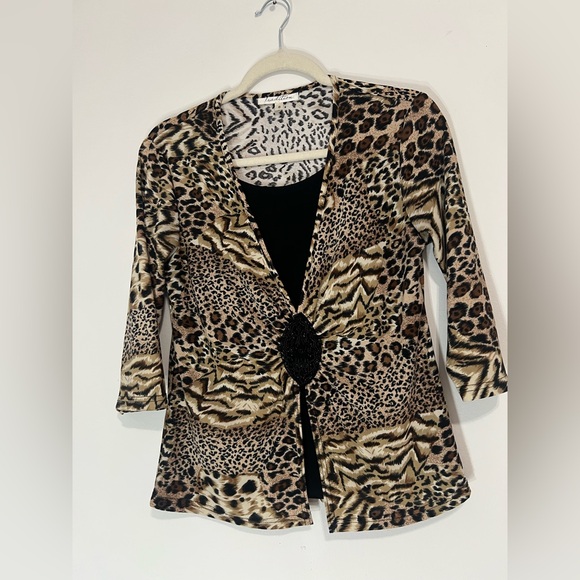Y2K Animal Print Beaded Cardigan with Black Accent - Picture 1 of 2